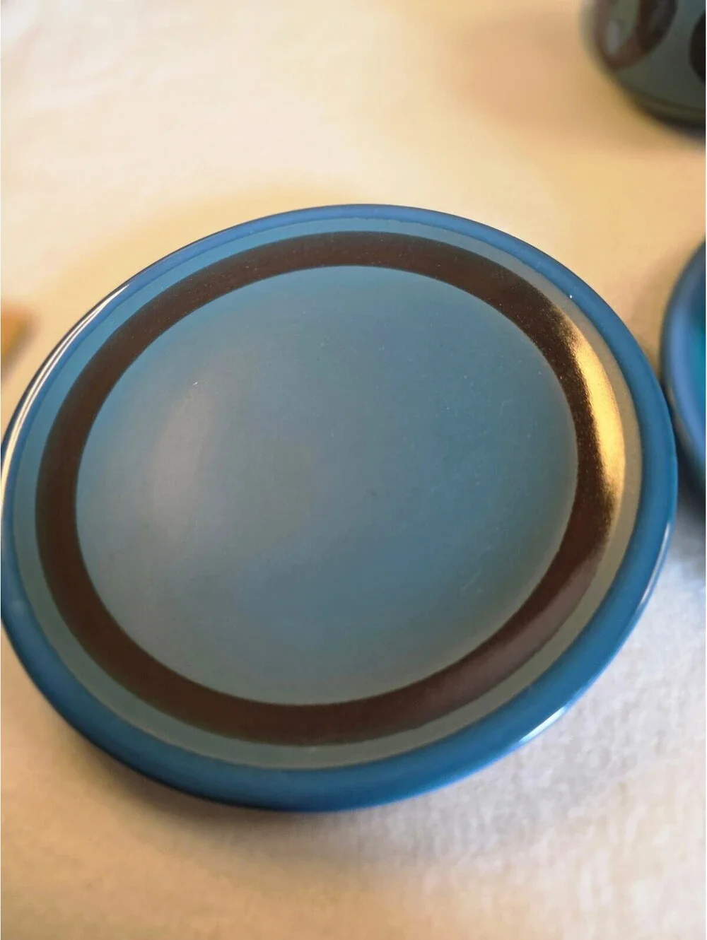 Vintage Jonas Roberts Stoneware Teal Blue Cup Saucer Set of 2 Mid Century